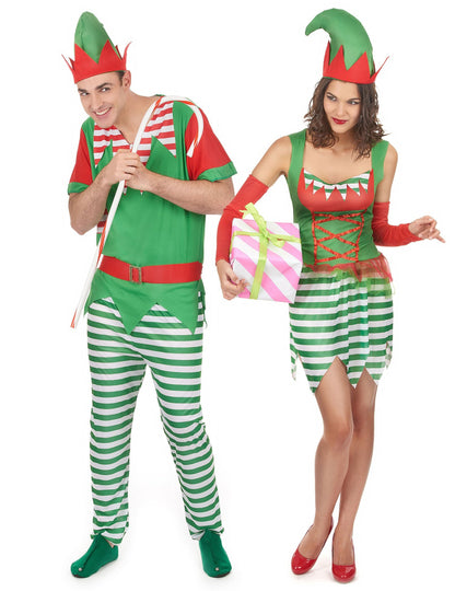 Costum de cuplu elfi de Crăciun pentru adulți