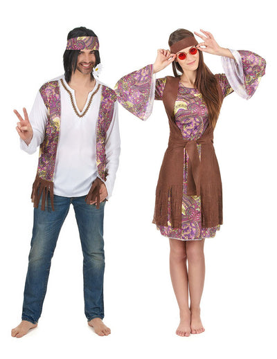 Costum de cuplu hippie violet pentru adulți