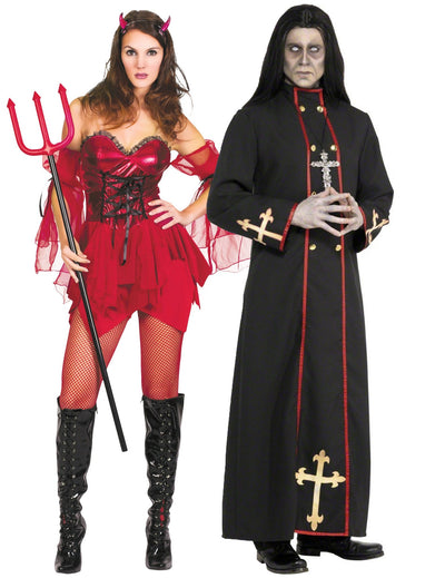Costum de cuplu: diablesă sexy și călugăr demon pentru adulți de Halloween