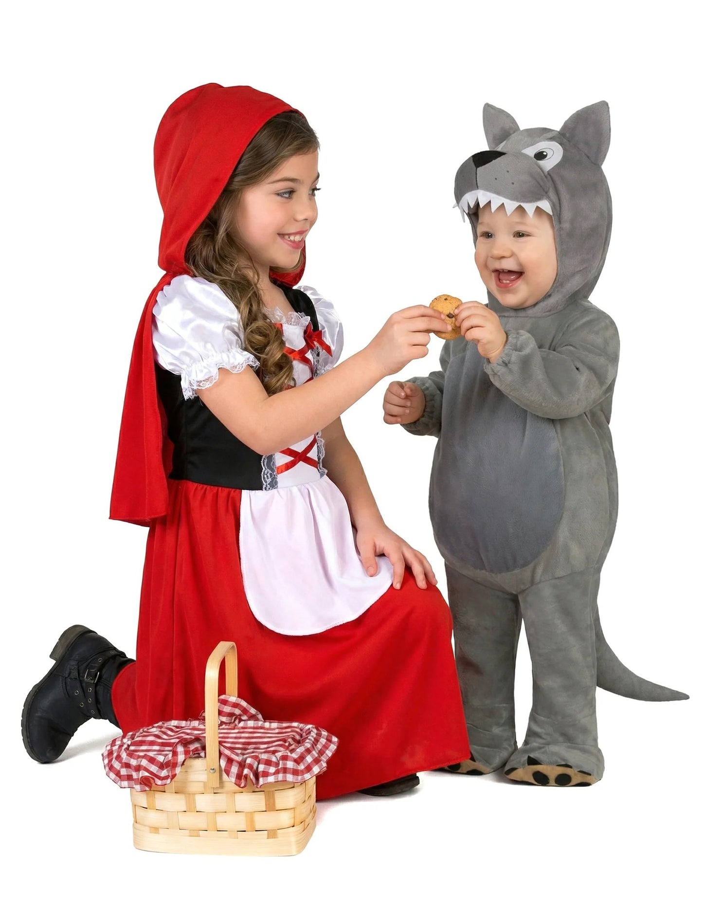 Déguisement de couple loup bébé et chaperon rouge enfant