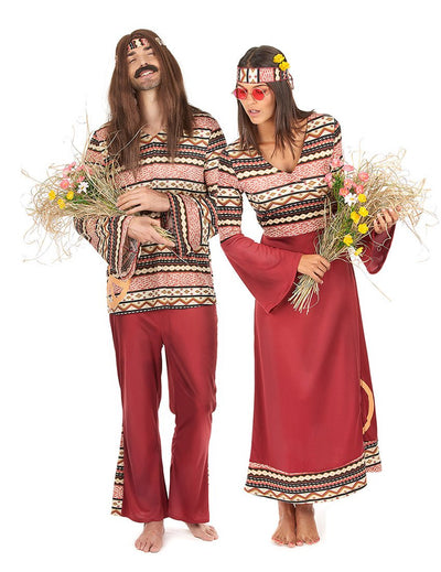 Costum de cuplu hippie bordo pentru adulți