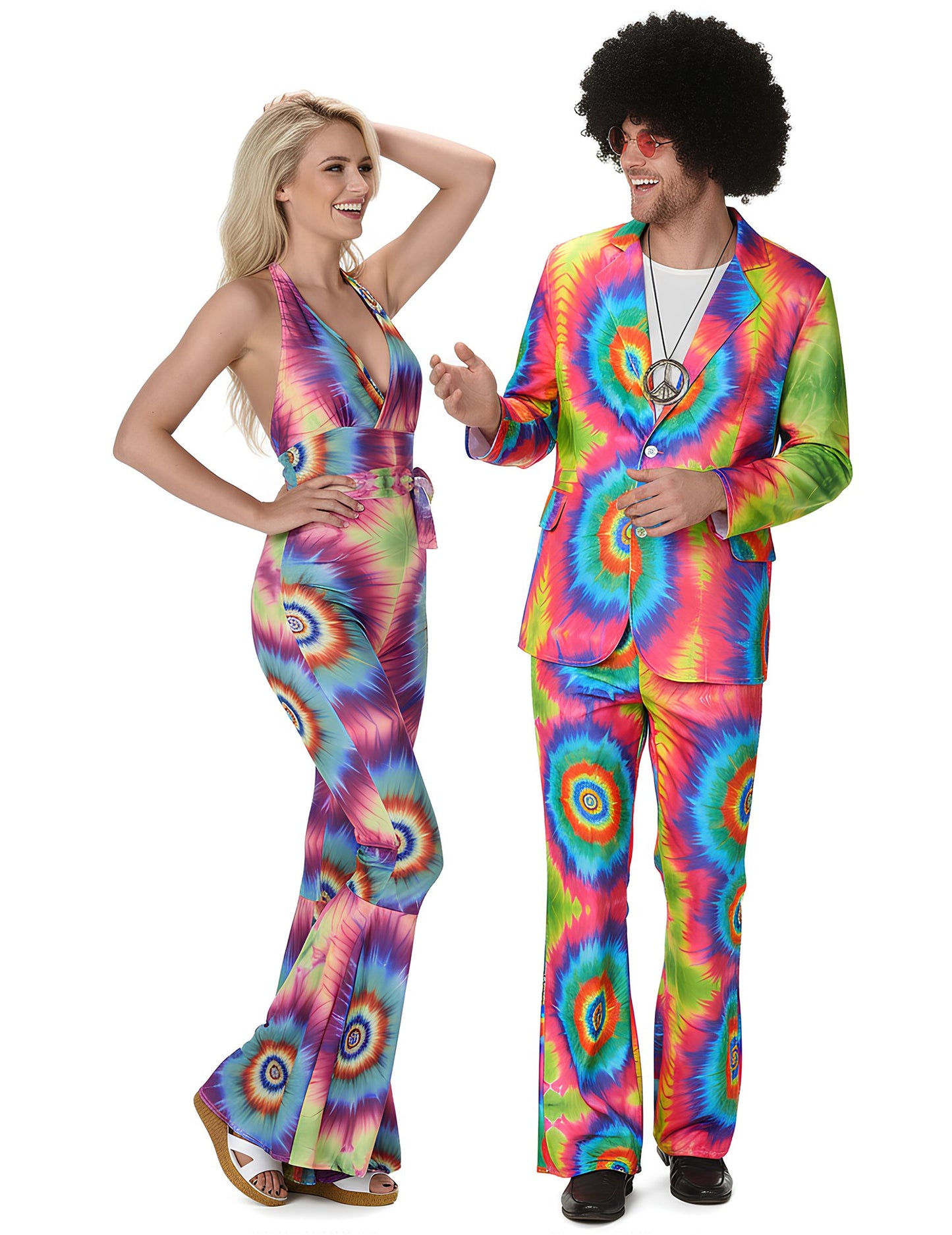 Costum de cuplu hippie psihedelic pentru adult