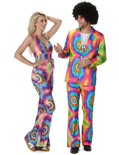 Costum de cuplu hippie psihedelic pentru adult