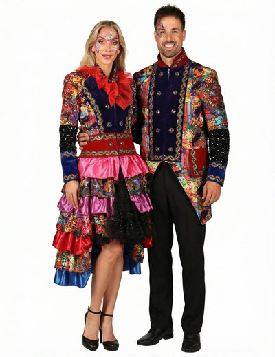 Costum de cuplu cu vestă Carnaval multicolor premium pentru adulți