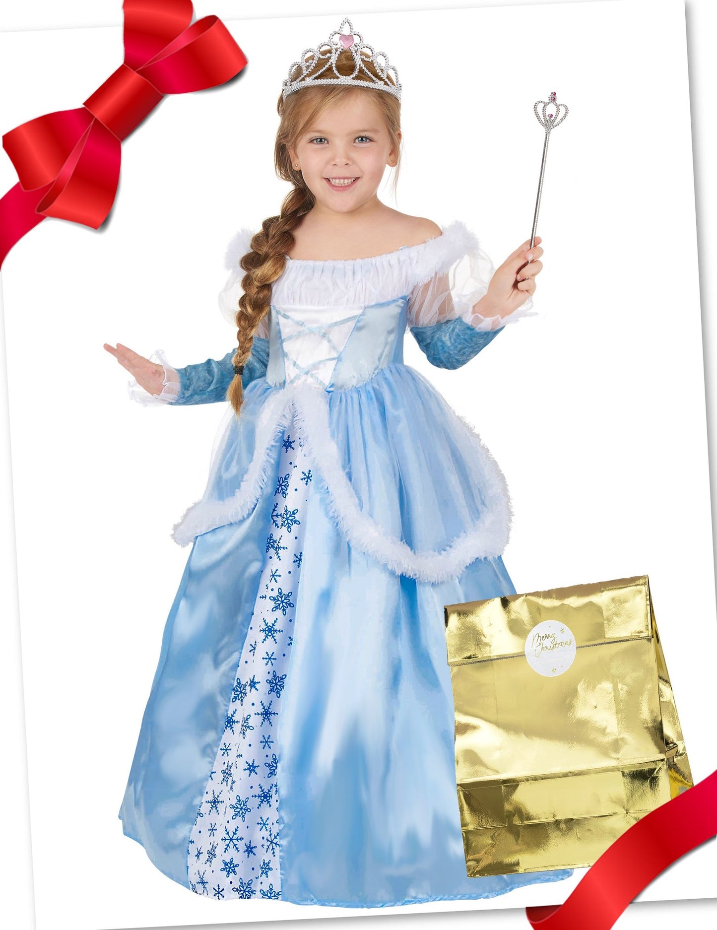 Set cadou costum de prințesă albastru cu accesorii pentru fată