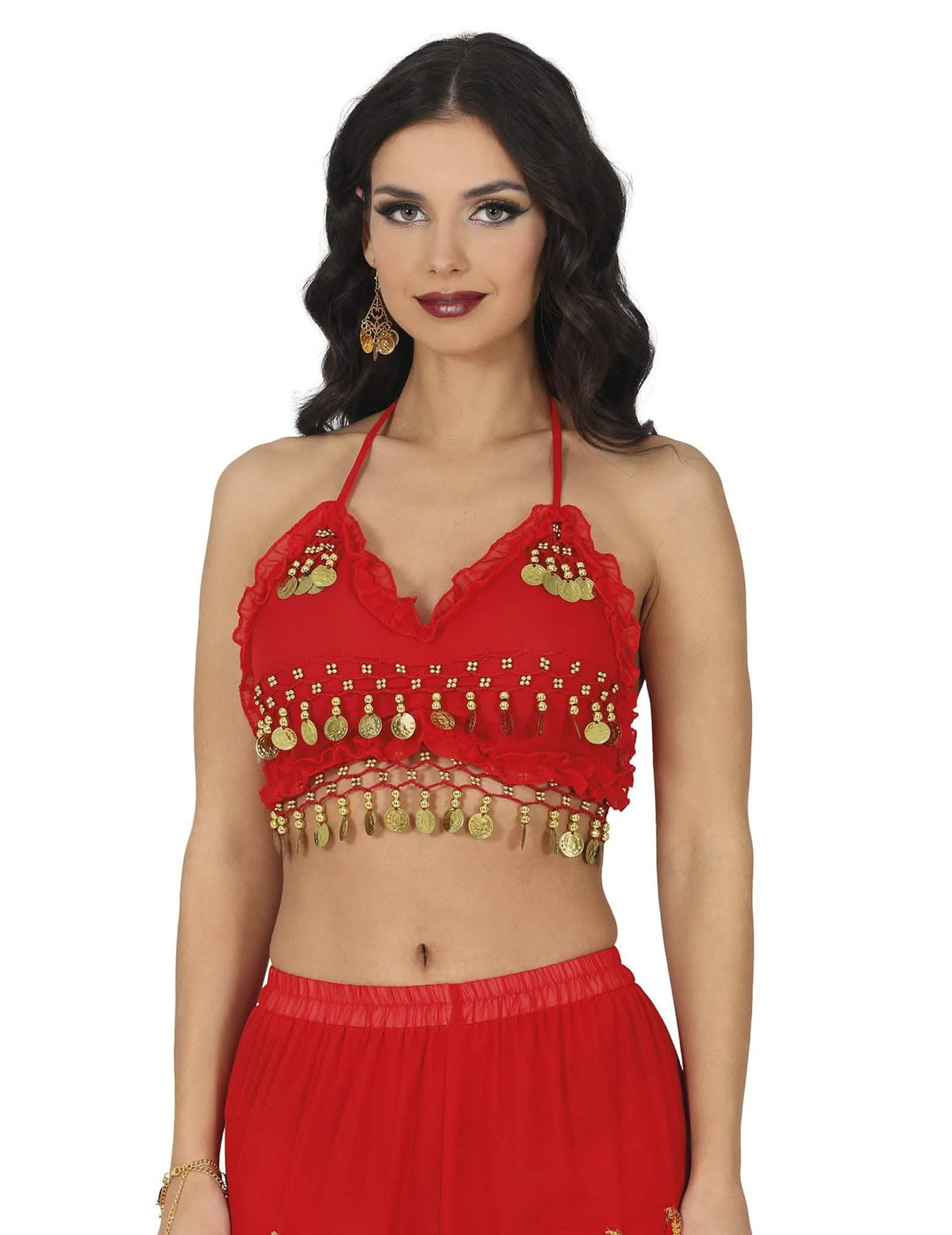 Costum complet de dansatoare orientala rosu și negru pentru femei