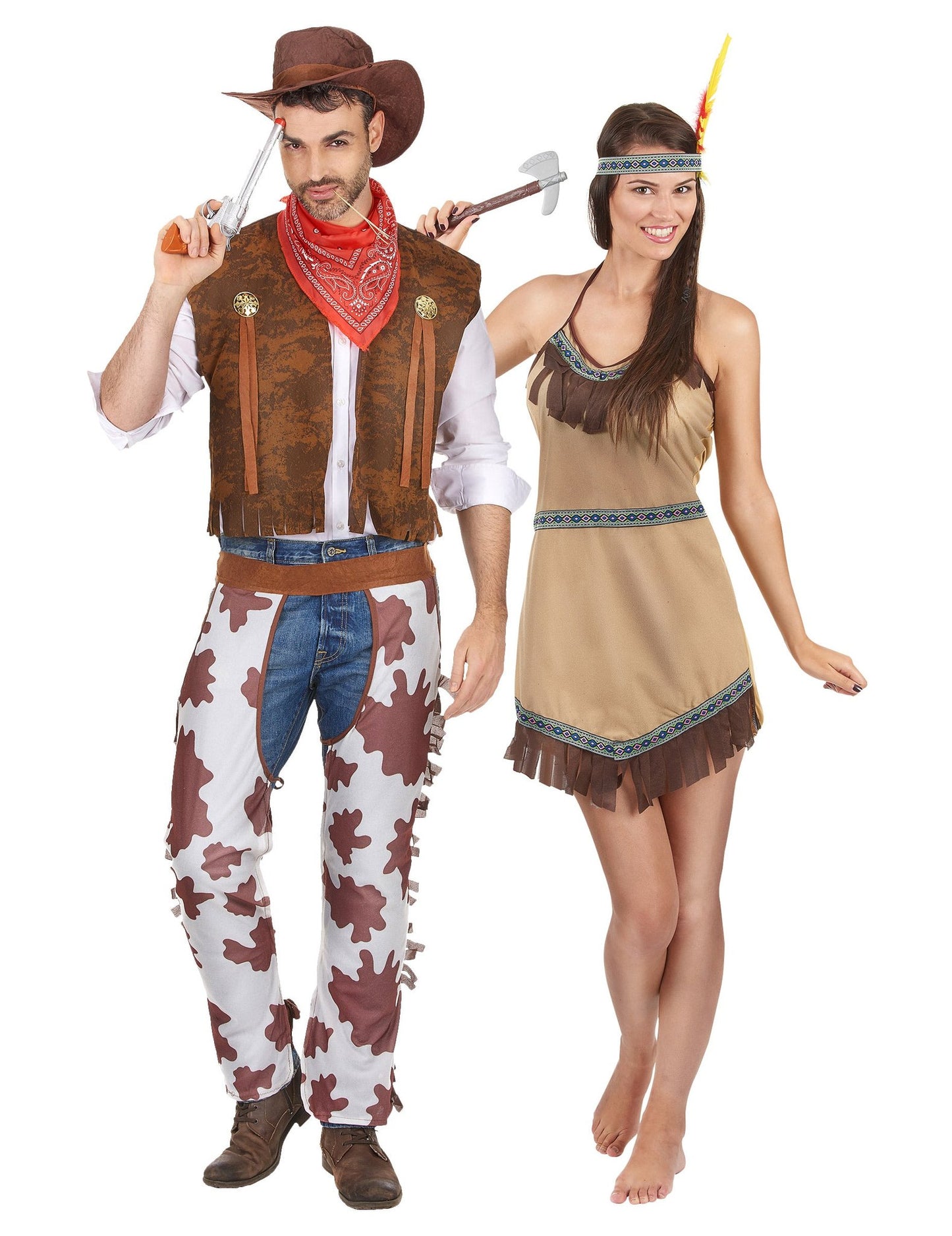 Costum de cuplu cowboy și indiancă pentru adulți