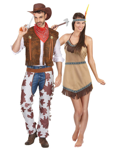 Costum de cuplu cowboy și indiancă pentru adulți