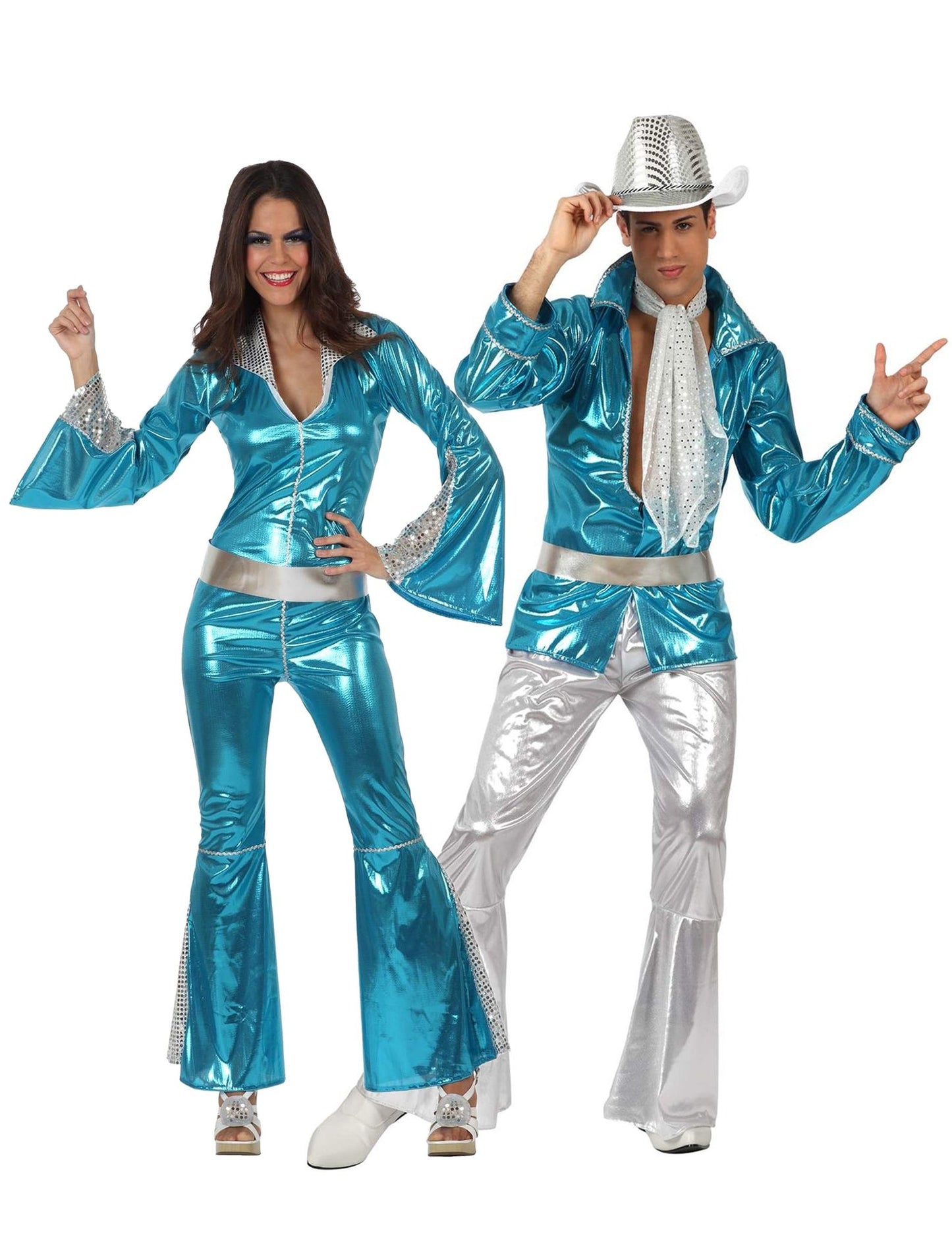 Costum de cuplu disco albastru pentru adulți