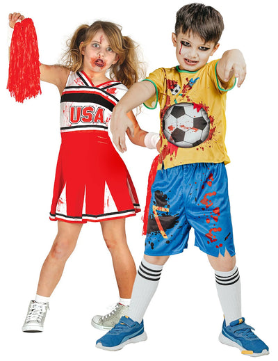 Costum de cuplu majorete și jucător de fotbal zombie pentru copii