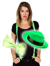 Kit accesorii bretele, pălărie și papion verde fluo pentru adult