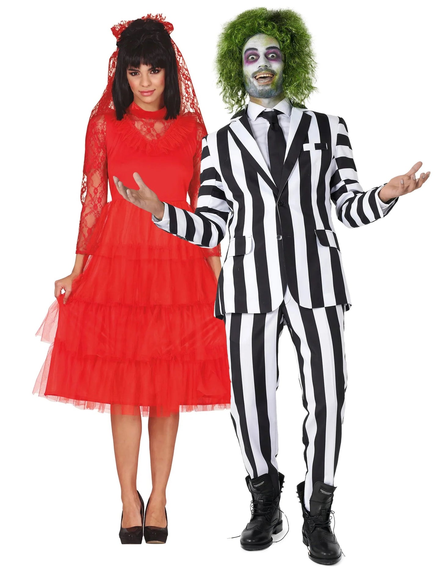 Costum de cuplu Beetlejuice™ și mireasă roșie pentru adulți