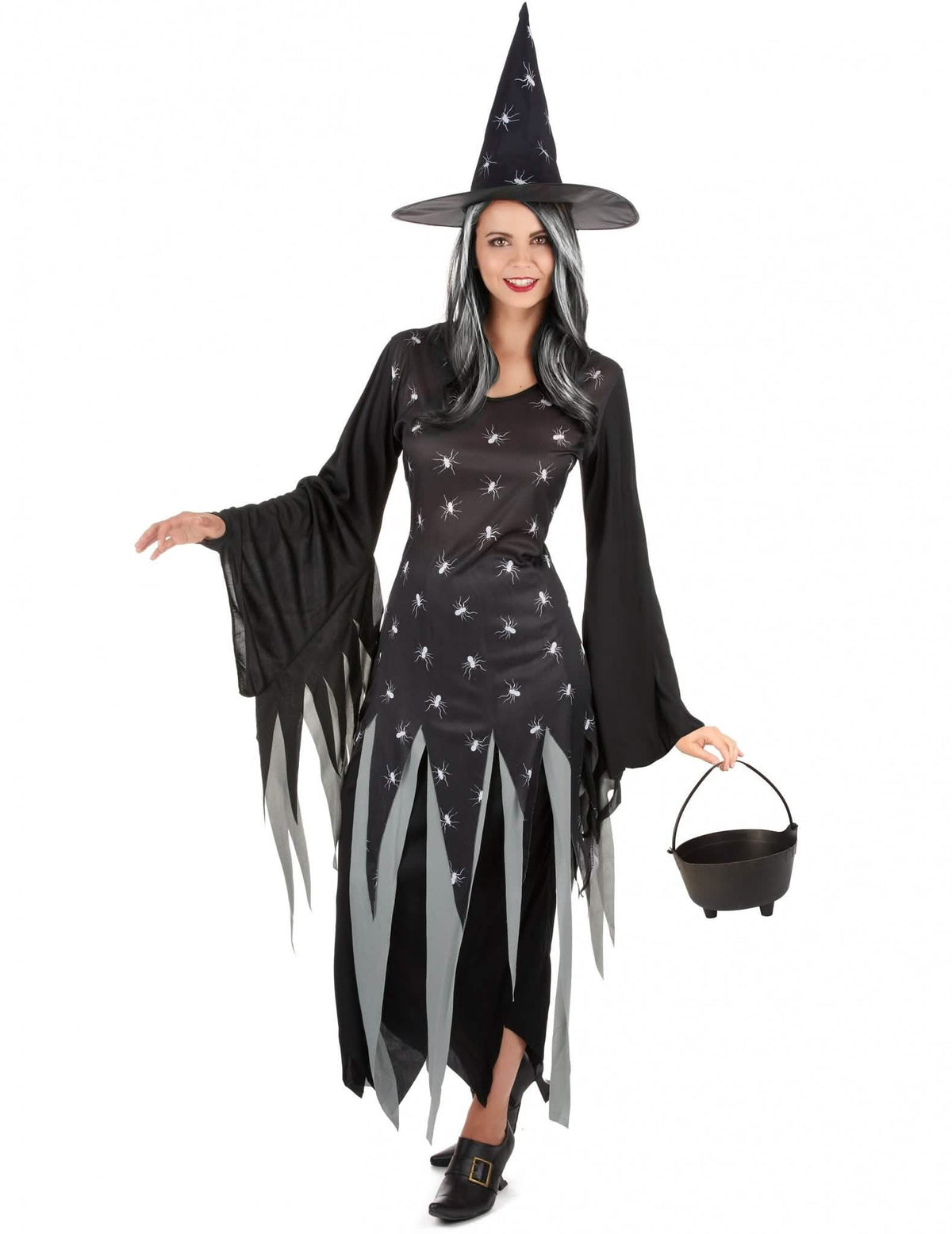 Pachet costum de vrăjitoare pentru femei cu ceaun și perucă de Halloween