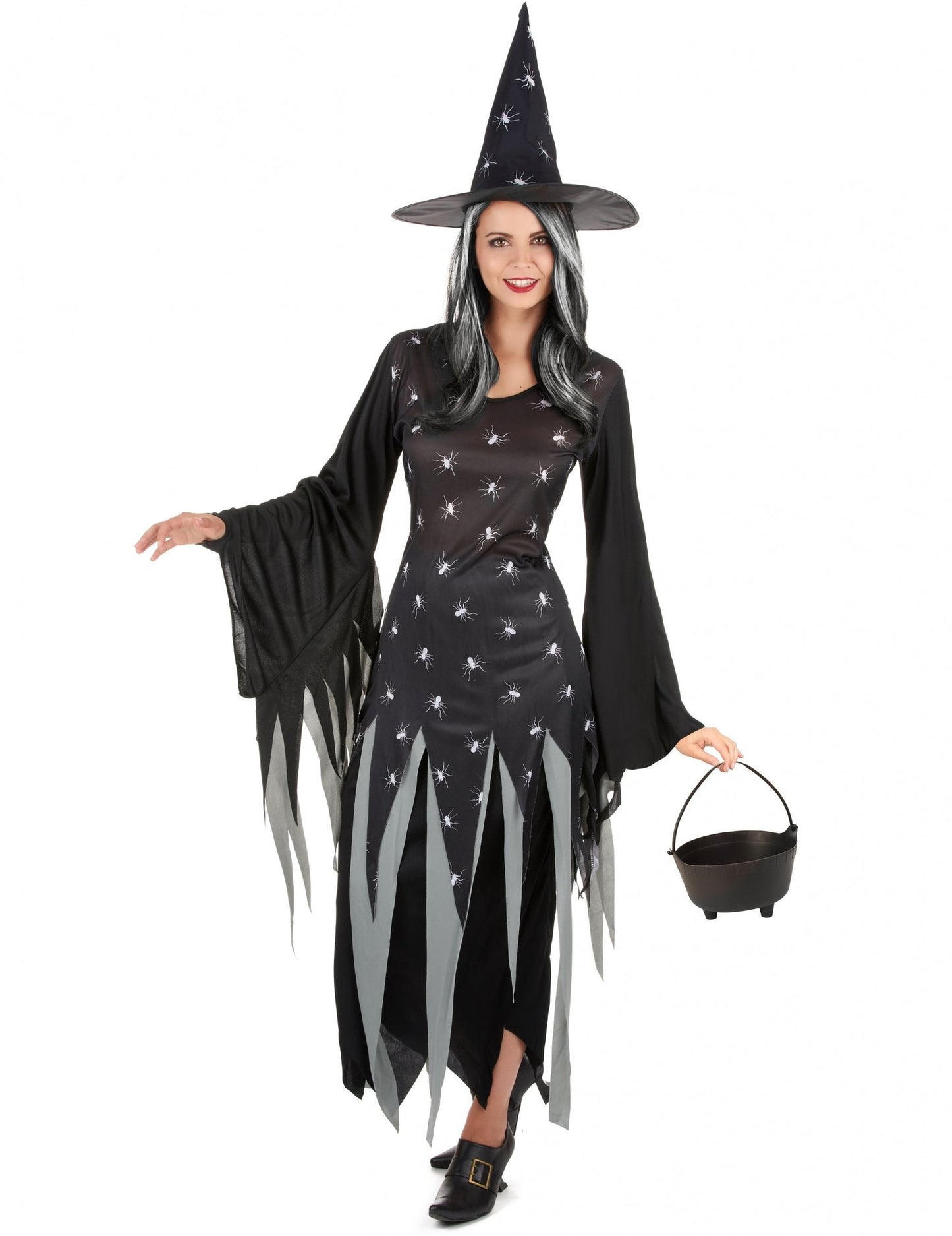 Pachet costum de vrăjitoare pentru femei cu ceaun și perucă de Halloween