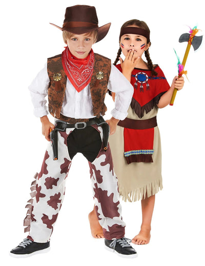 Déguisement de couple cowboy et indienne enfant