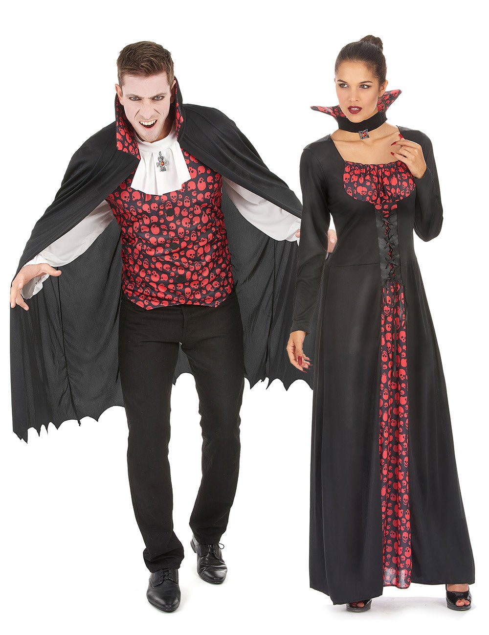 Costum de cuplu vampir, craniu negru și roșu