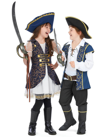 Costum elegant de cuplu de căpitan pirat pentru copii