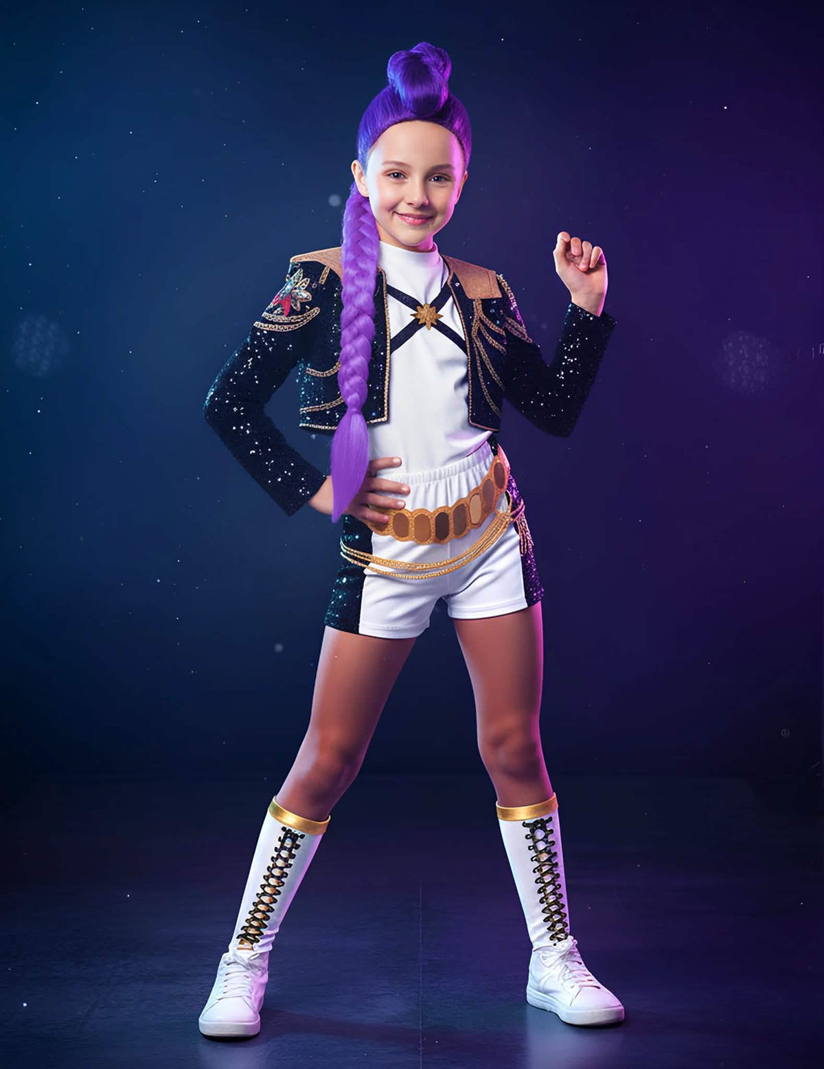 Kit costum și perucă Rumi Gold Kpop Demon Hunter™ pentru fete