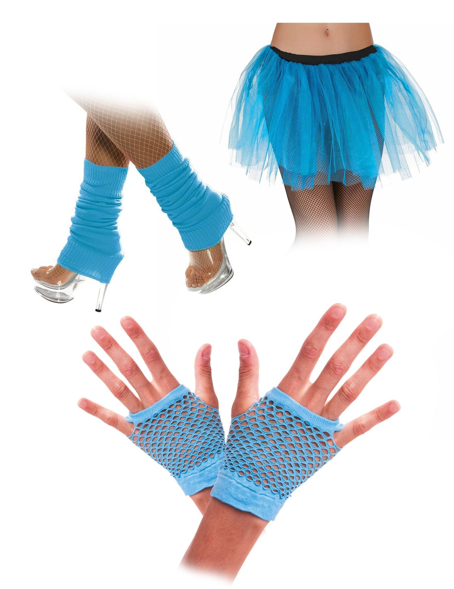 Kit de accesorii albastru fluorescent anii ’80 adult