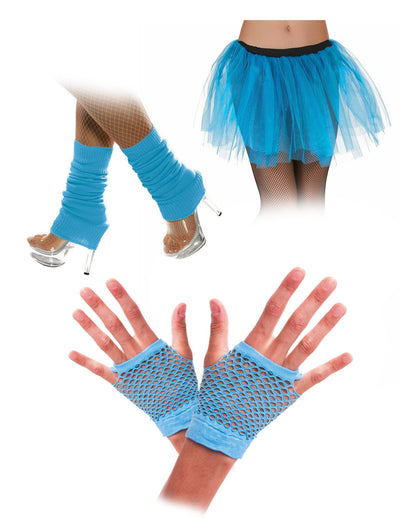 Kit de accesorii albastru fluorescent anii ’80 adult