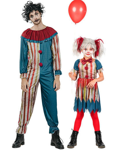 Costum de cuplu clovni colorați tată și fiică Halloween