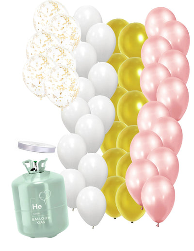 Kit pentru butelie de heliu cu baloane pentru baby shower roz-auriu