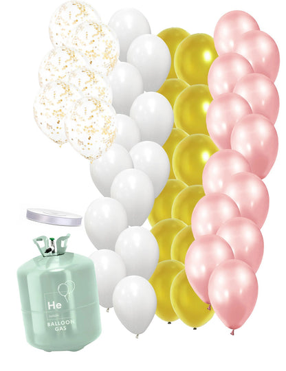 Kit pentru butelie de heliu cu baloane pentru baby shower roz-auriu