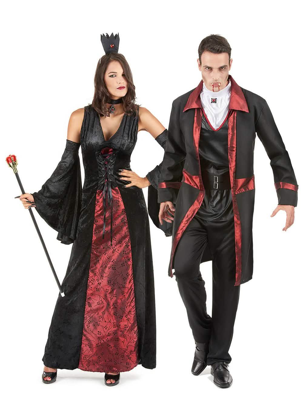 Costum de cuplu vampir roșu și negru pentru Halloween