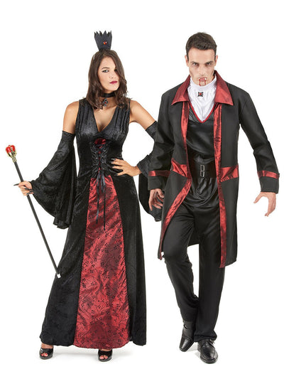 Costum de cuplu vampir roșu și negru pentru Halloween