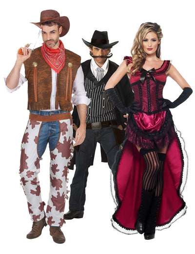 Costum de grup cowboy și dansatoare de saloon pentru adulți