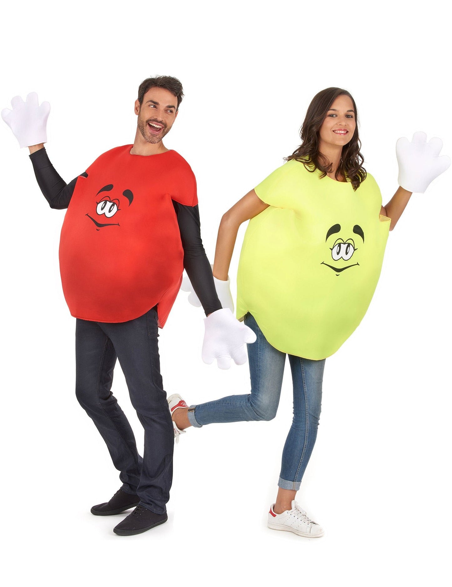 Costum de cuplu bomboană galbenă și roșie pentru adulți