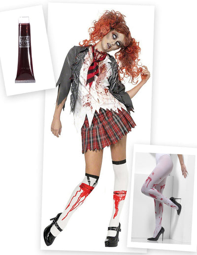 Pachet costum și accesoriu de zombie școlăriță pentru femei
