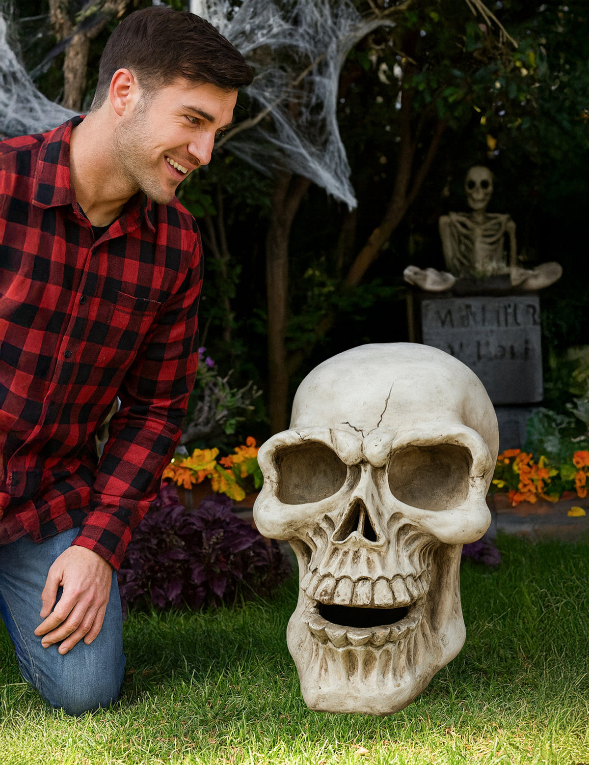 Tête de mort Halloween pour décoration beige en magnésie