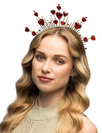 Tiara metalică cu inimi roșii