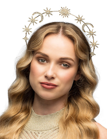 Tiara metalică cu soare, lună și stele