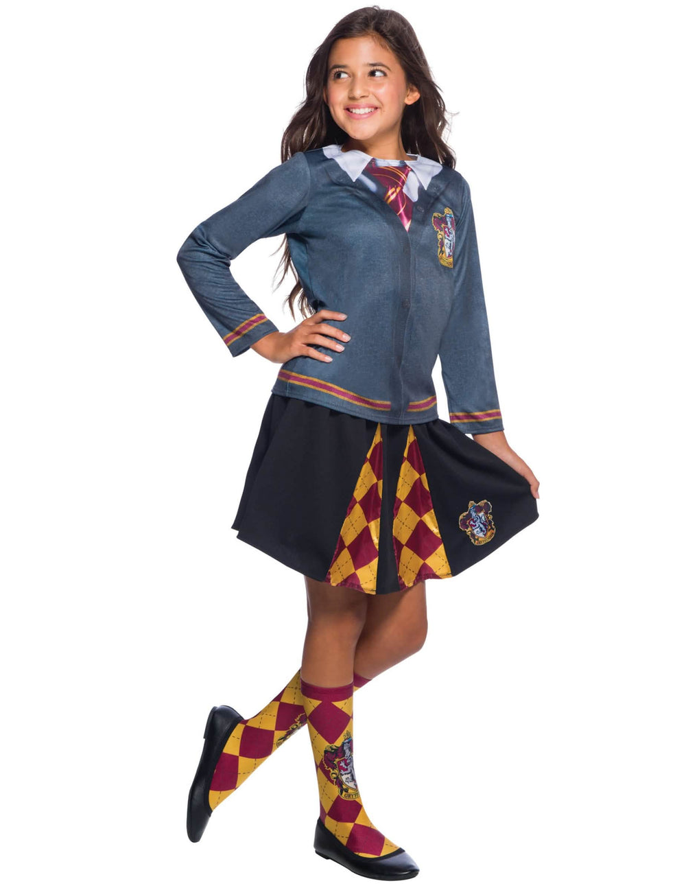 Top cu fustă Gryffondor Harry Potter™ pentru fată gri și negru cu blazon și cravată imprimată
