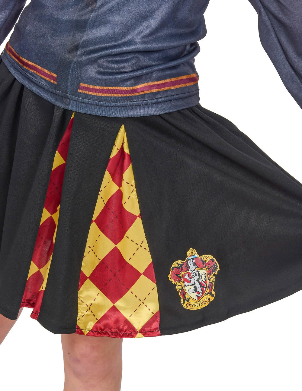 Detaliu al blazonului și al motivelor fustei de la topul cu fustă Gryffondor Harry Potter