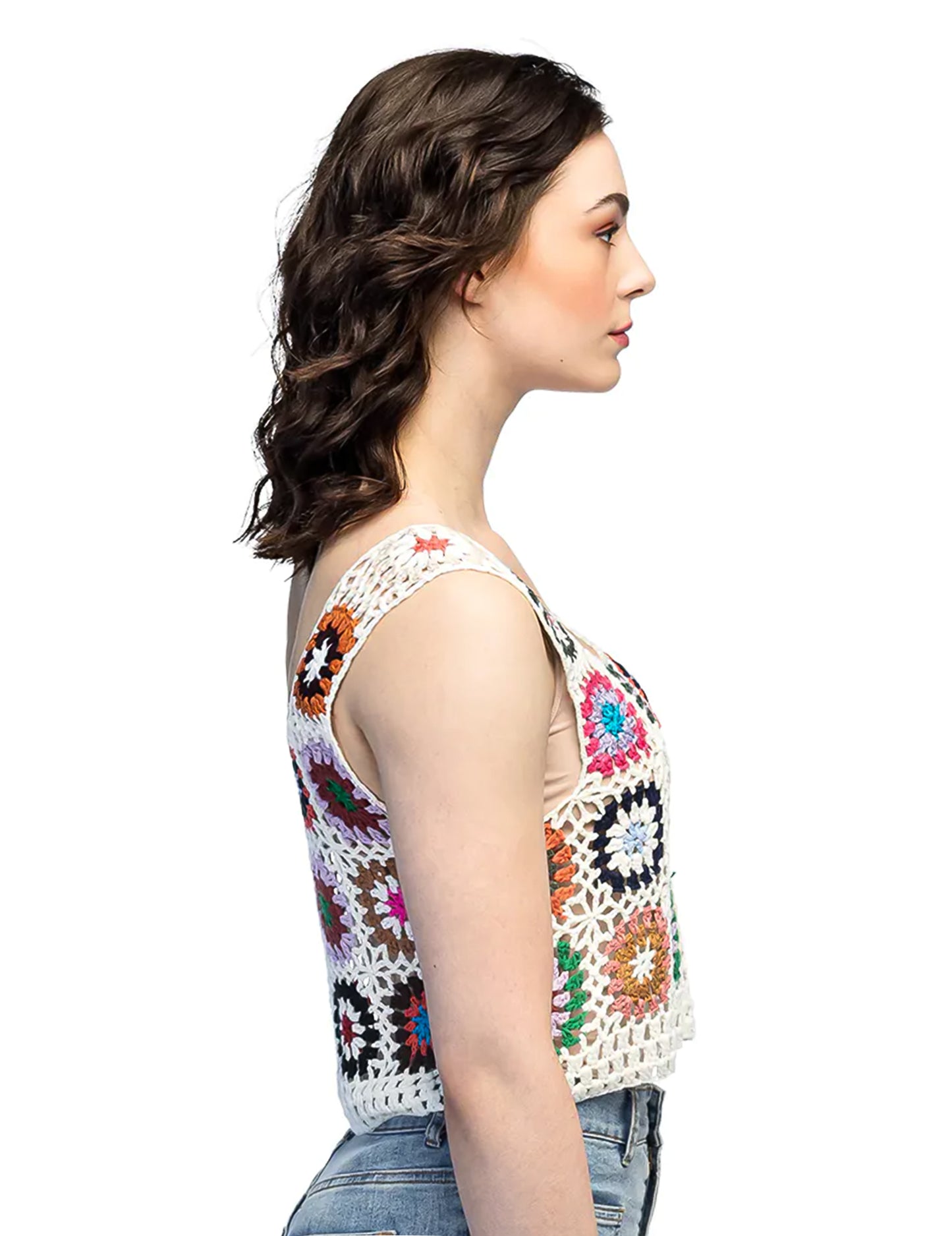 Top hippie floral din croșet pentru adulți 