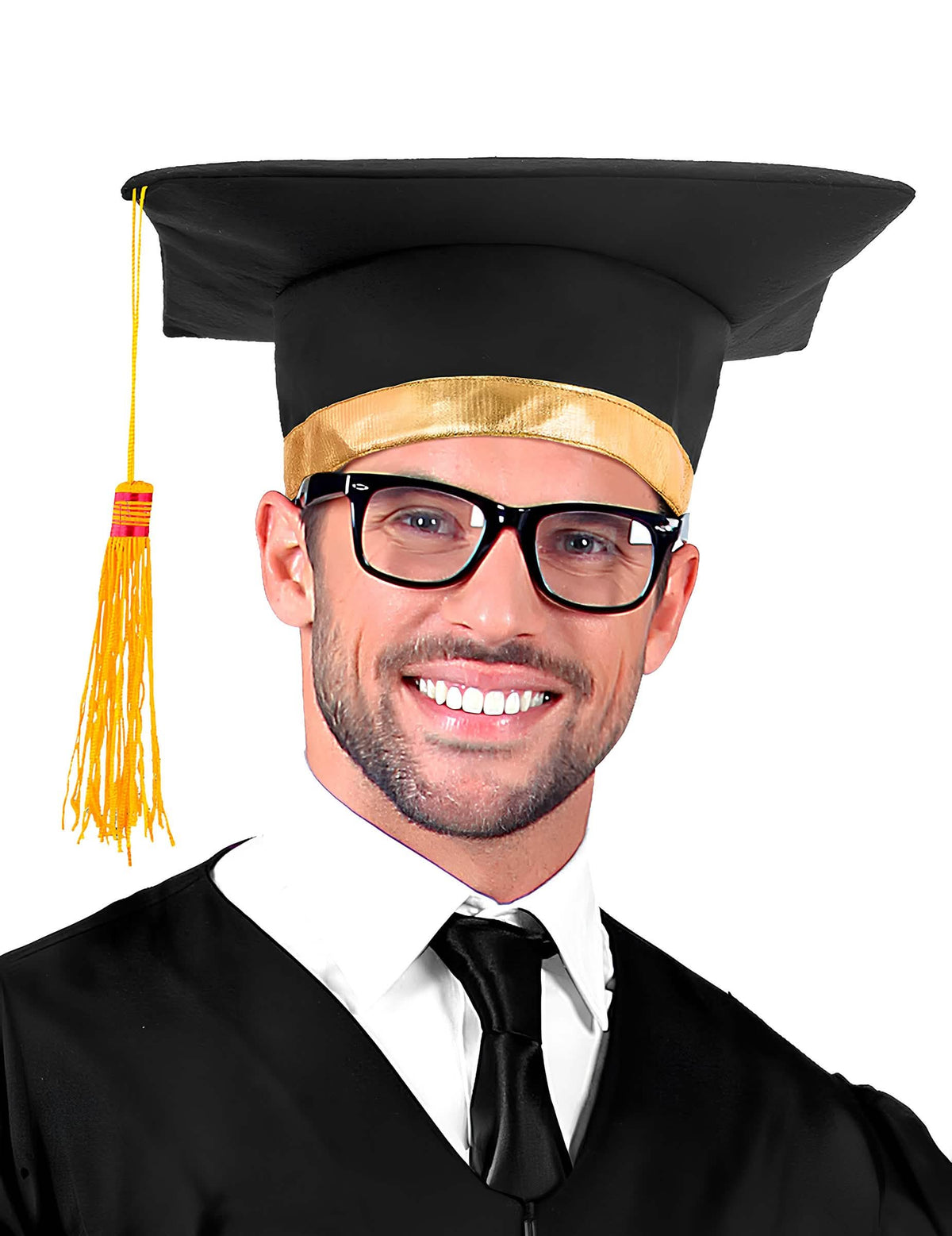 Toc de absolvent pentru adult negru și auriu cu ciucure