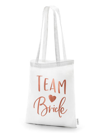 Tote bag Team Bride pentru femei alb și roz-auriu