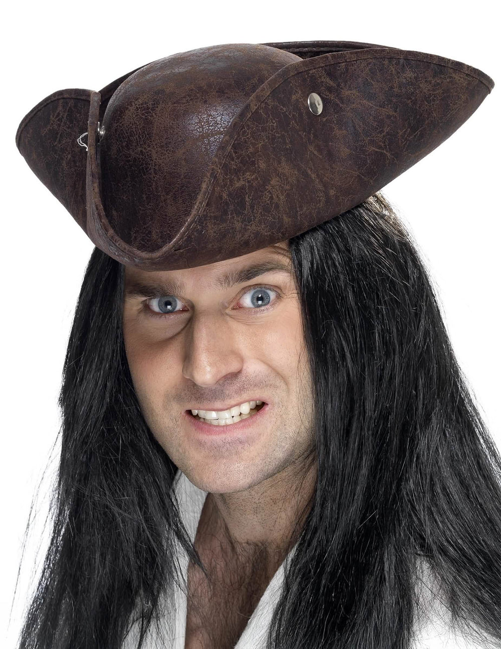 Tricorne de pirat pentru adult maro aspect de piele
