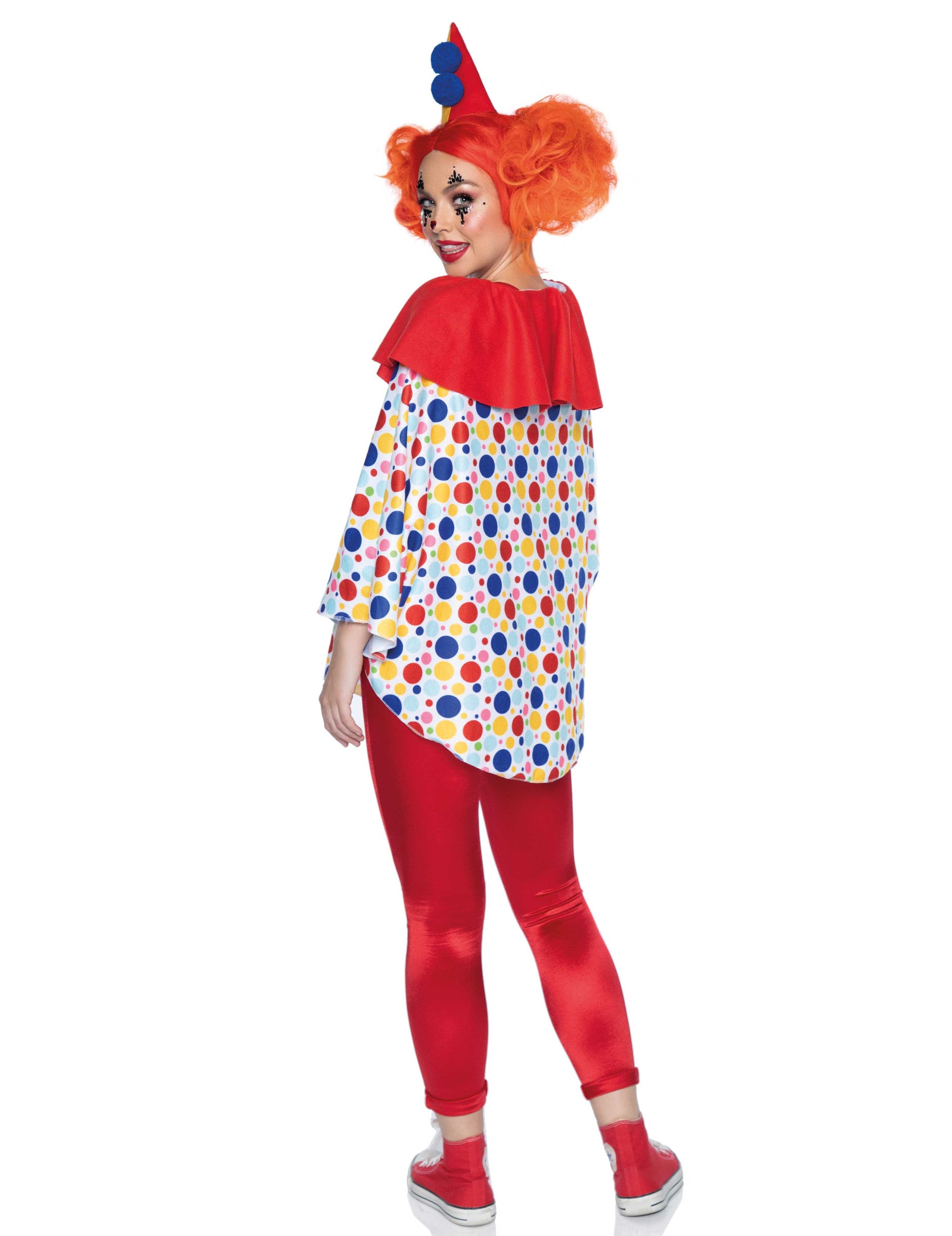 Vue de dos de la tunique avec chapeau de clown pour femme