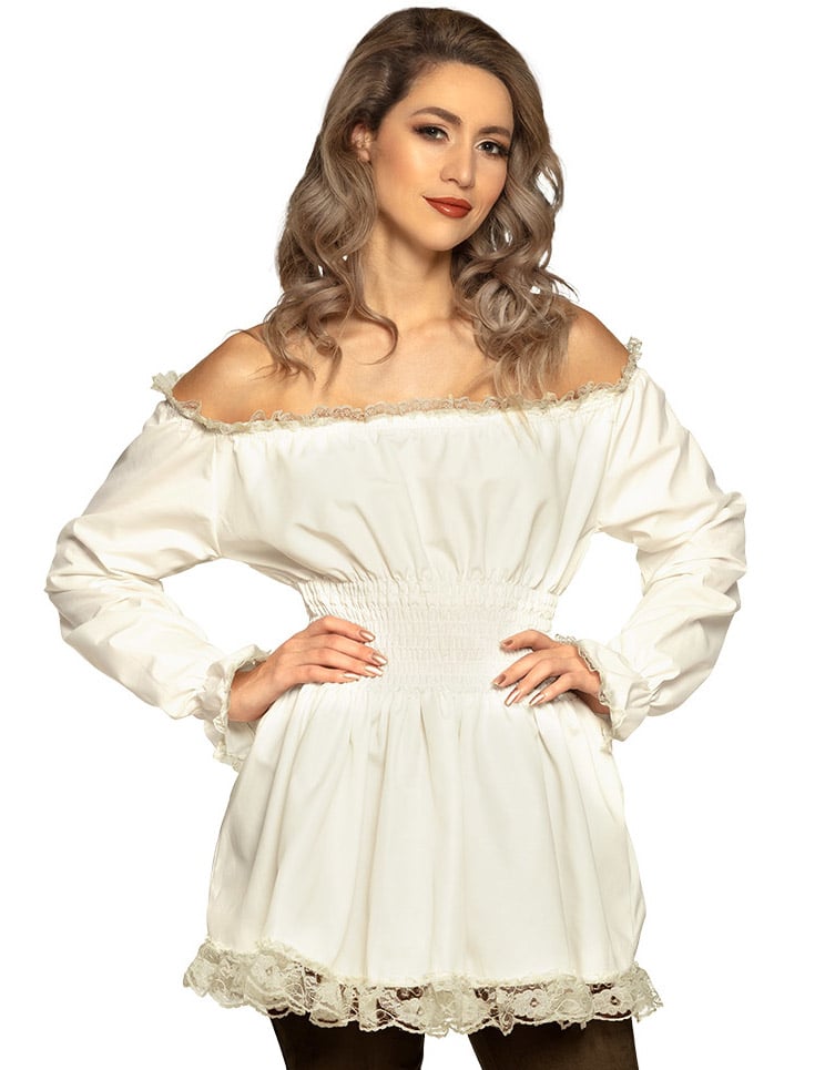 Tunique renaissance pour femme blanche avec dentelle