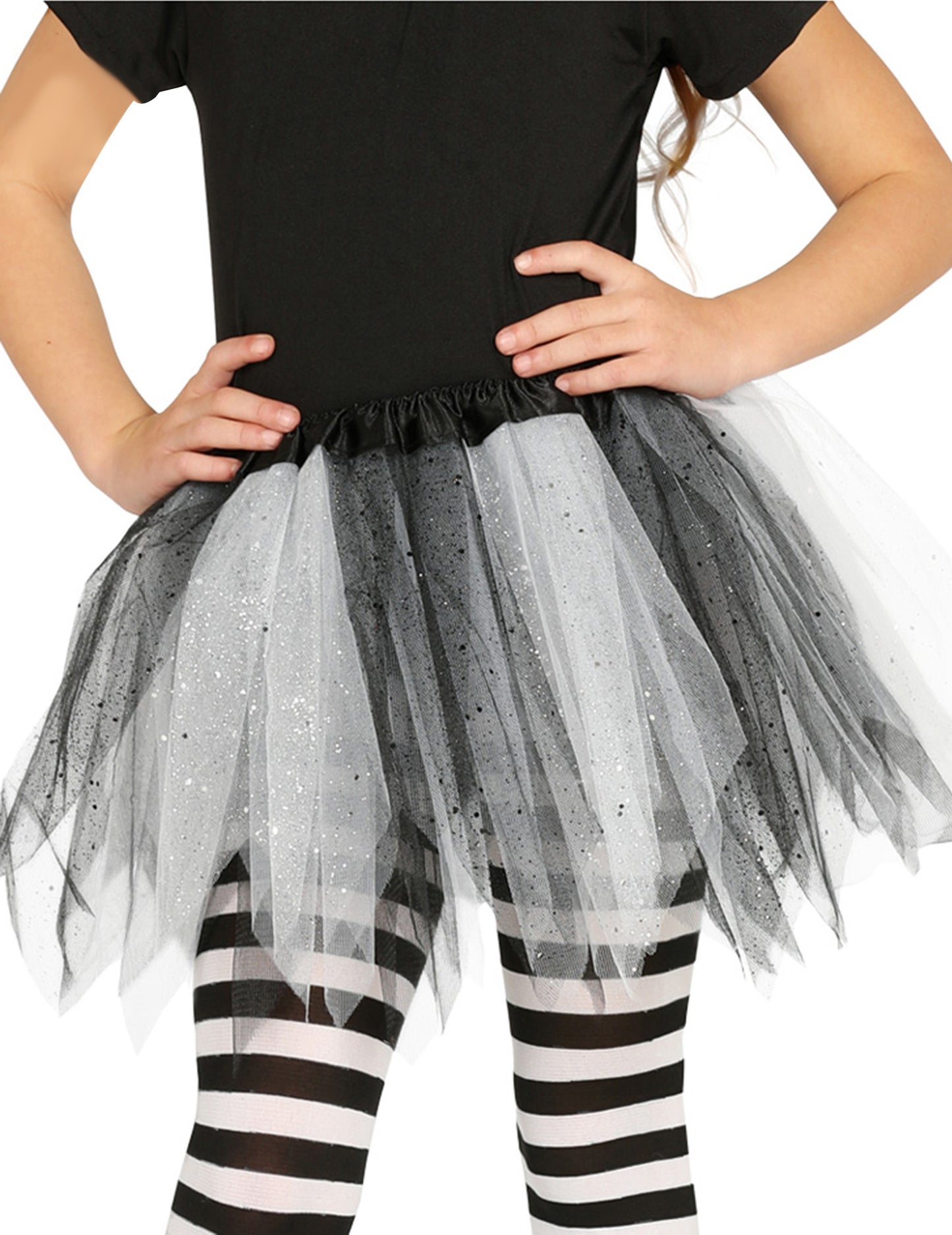 Alb -negru două -color tutu cu sclipici de fată
