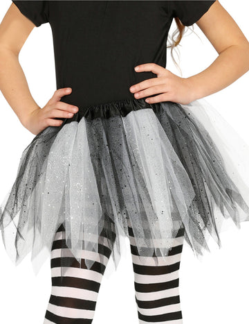Alb -negru două -color tutu cu sclipici de fată