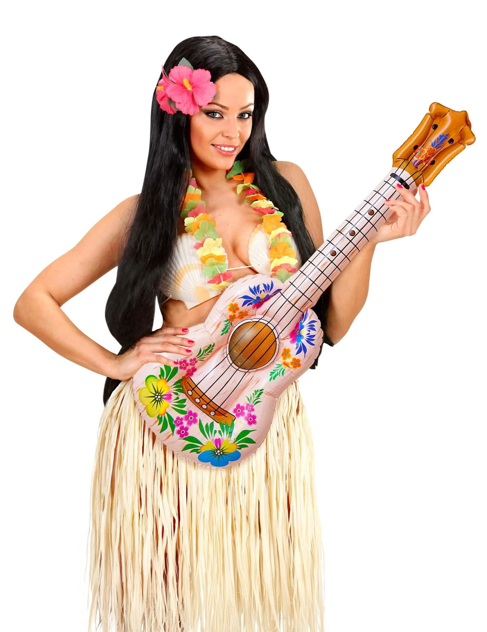 Ukulele hawaian cară-mă pentru adult cu motive flori roz și galbene