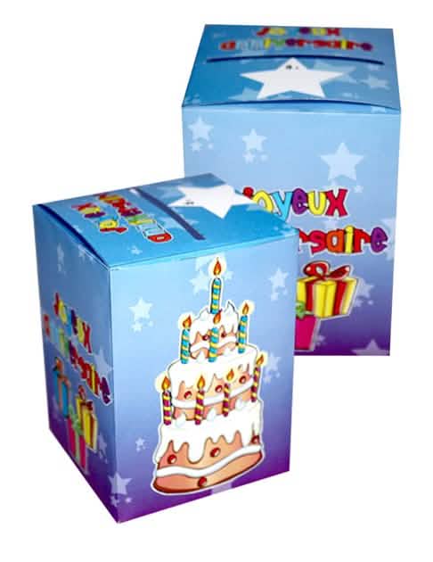 Urnă albastră de aniversare fericită cu decor de tort și stele