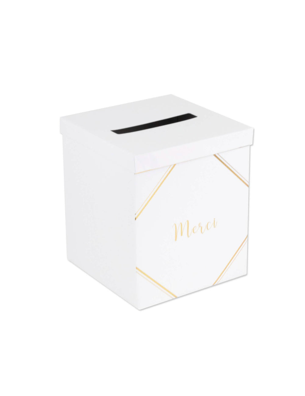 Urne en carton merci pour mariage blanche et dorée