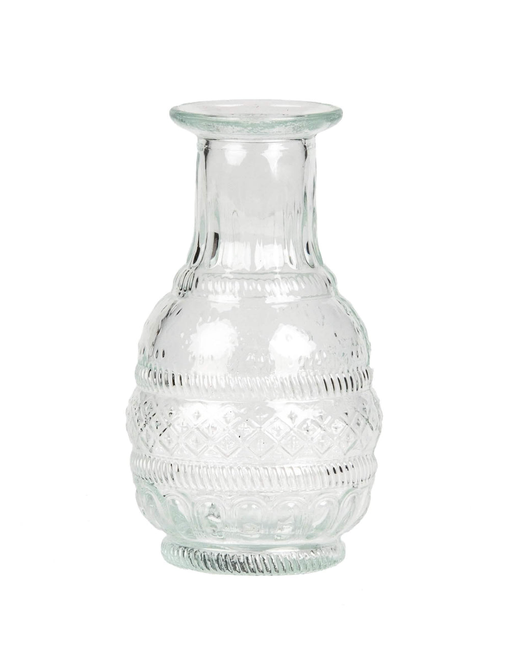 Vază în stil boem pentru decor, din sticlă transparentă, gravură veche