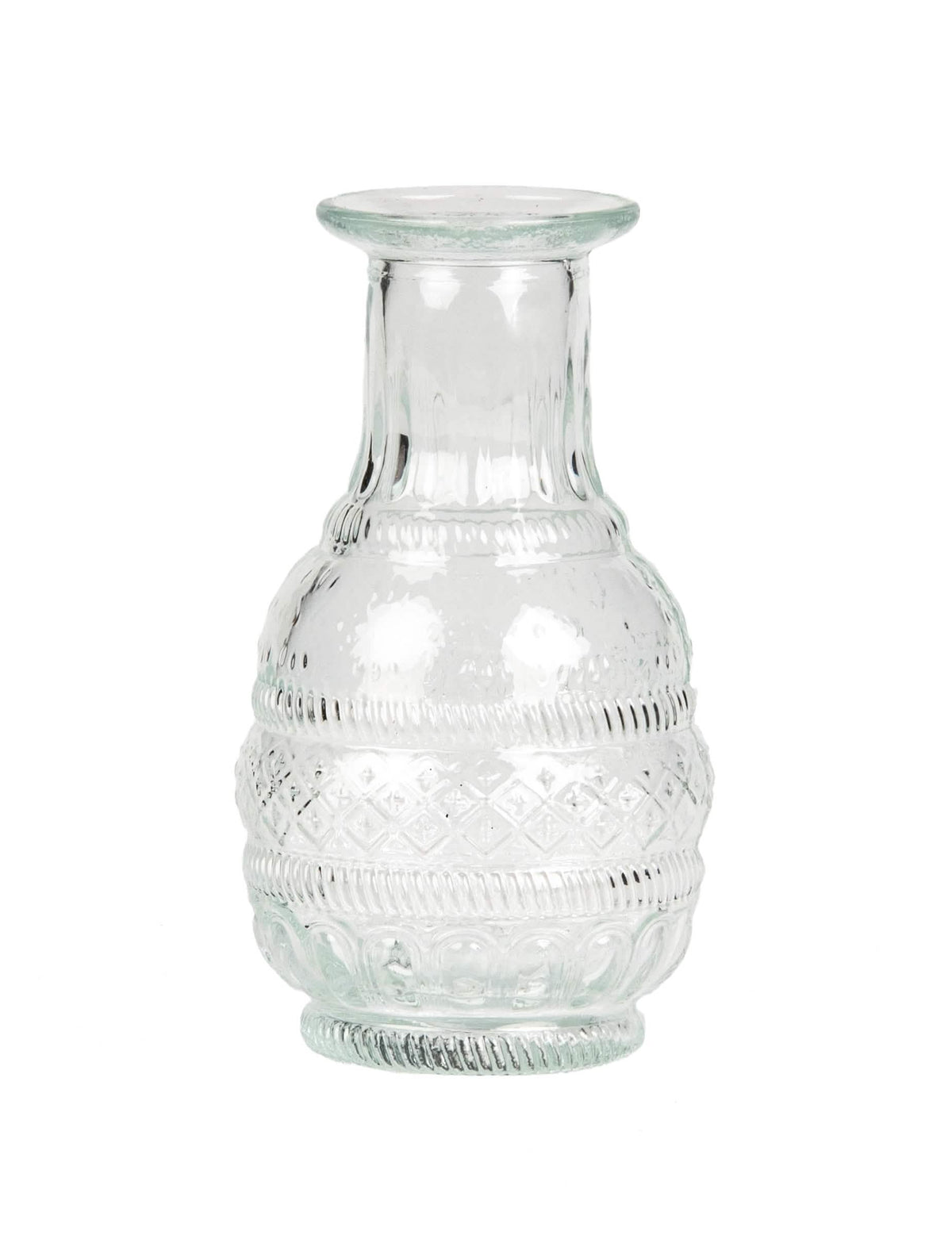 Vază în stil boem pentru decor, din sticlă transparentă, gravură veche